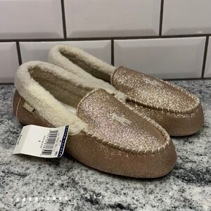 Polo Ralph Lauren Kids Girls Glitter‎ Moccasin Slippers Rose Gold Size 7